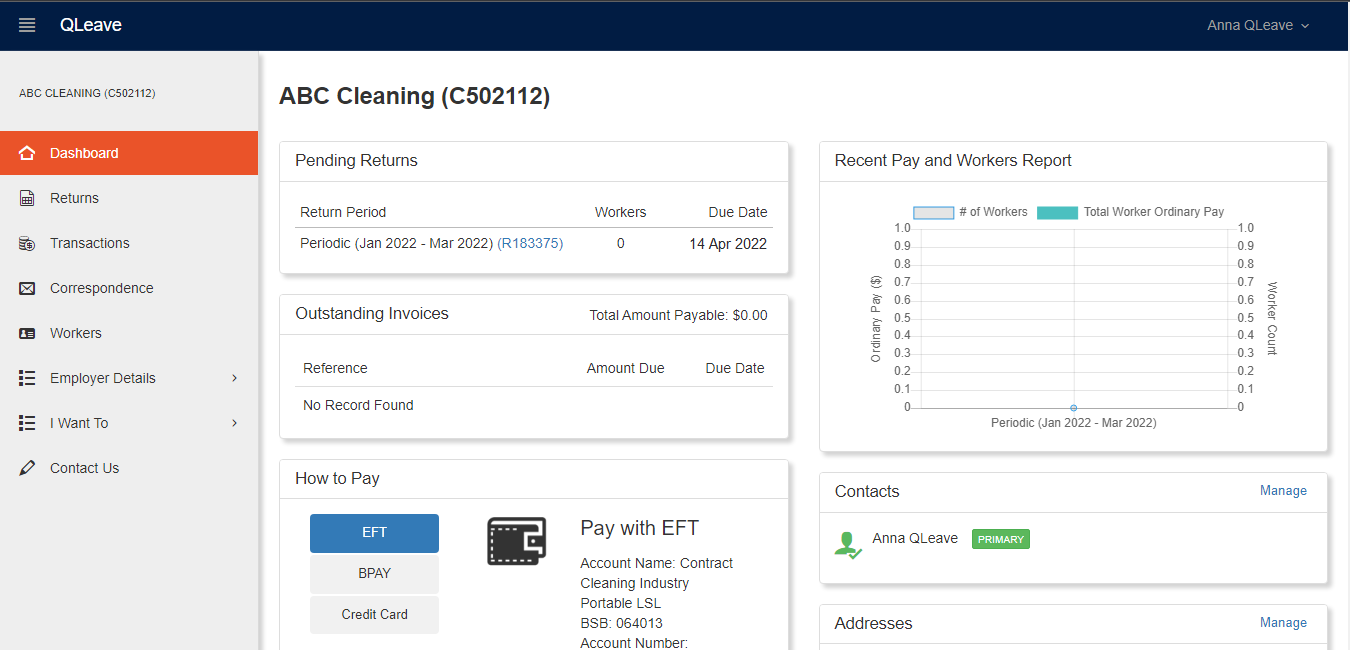 Employer portal dashboard