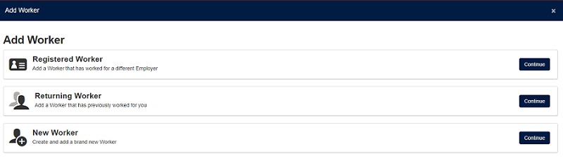 Click continue to add a worker