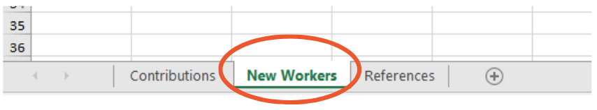 Screenshot showing new workers tab on bottom of spreadsheet