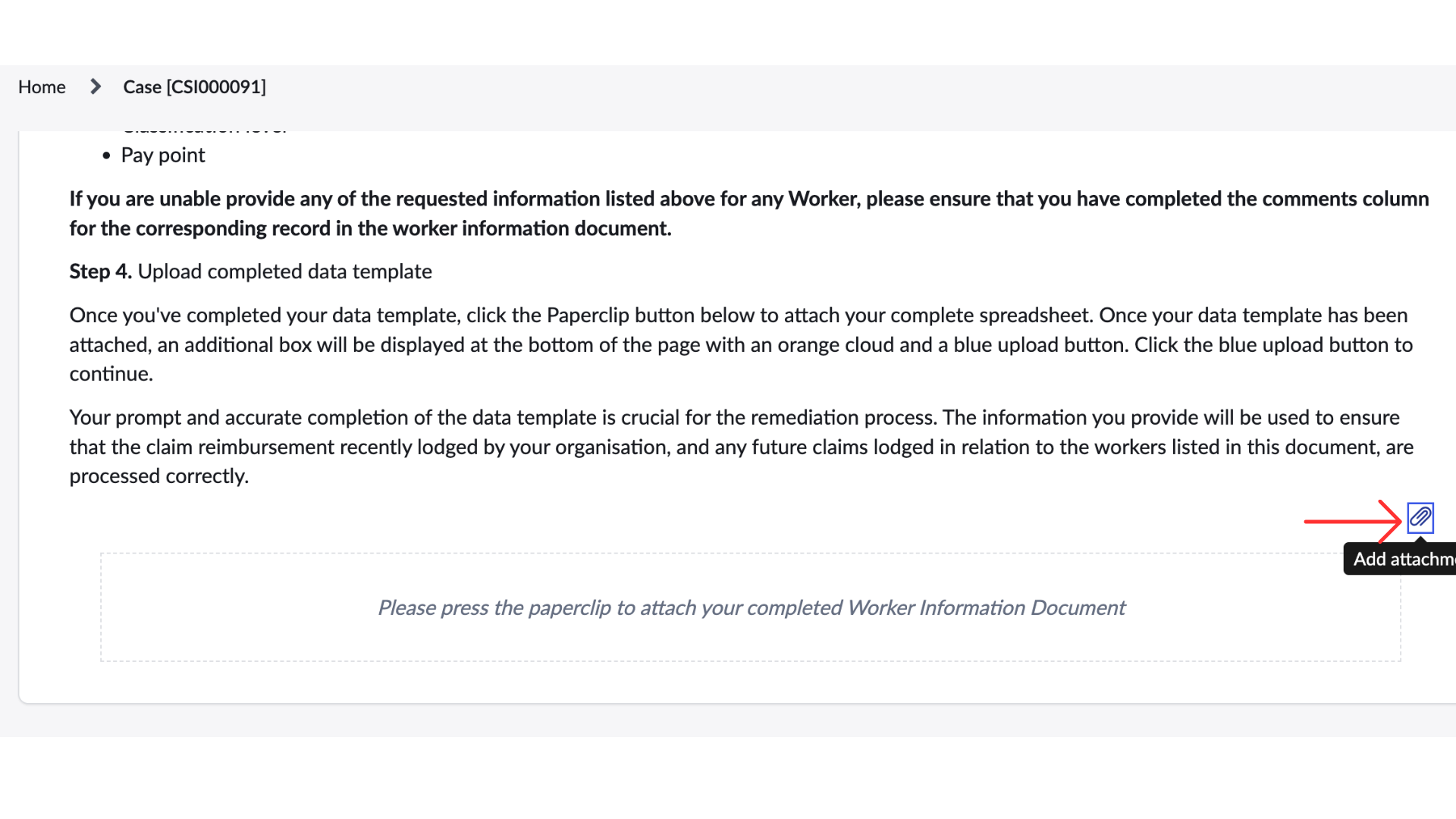 Select the paperclip to upload your data template 