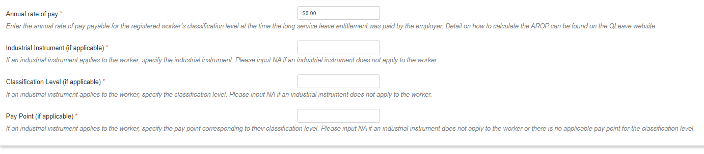 Screenshot of employer reimbursement claim form with annual rate of pay and related fields