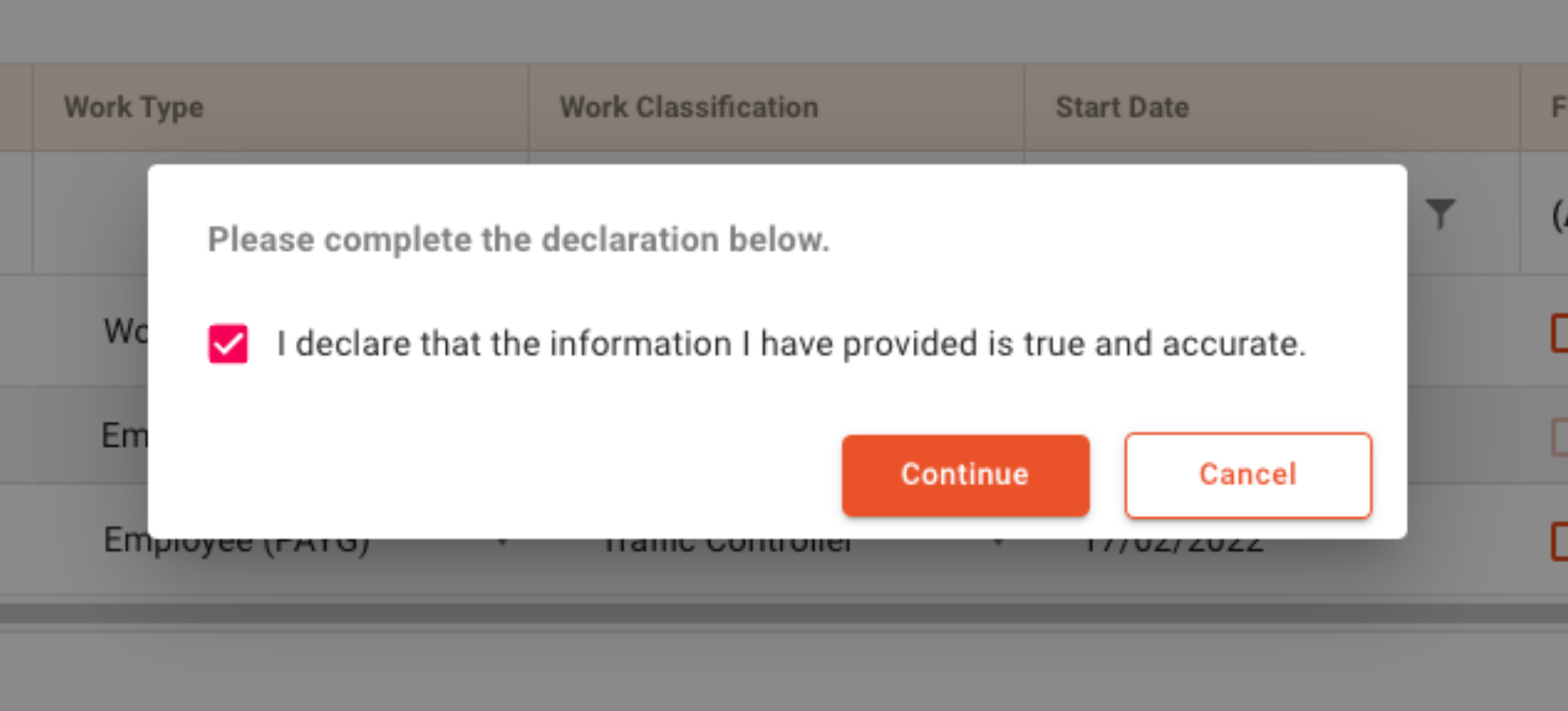 Pop-up declaration