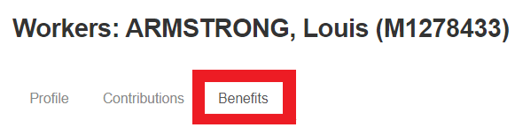 Screenshot of benefits tab